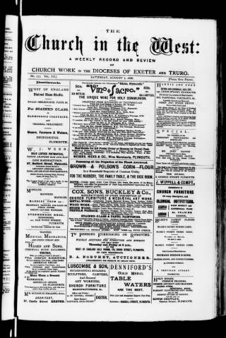 cover page of Church in the West published on August 7, 1886