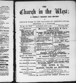 cover page of Church in the West published on June 13, 1891