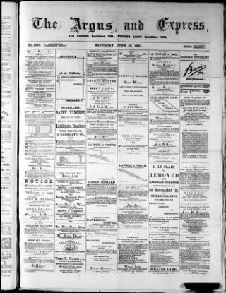 cover page of Ayrshire Express published on June 18, 1881