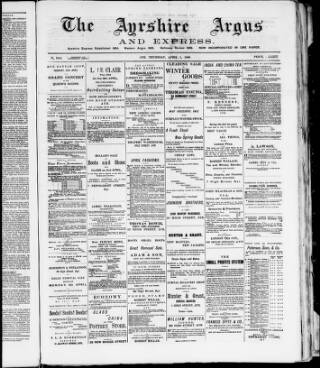 cover page of Ayrshire Express published on April 1, 1886