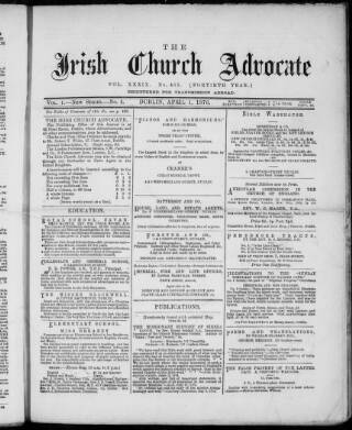 cover page of Irish Church Advocate published on April 1, 1876