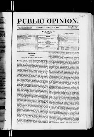 cover page of Public Opinion published on February 2, 1878