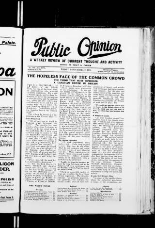 cover page of Public Opinion published on September 17, 1909