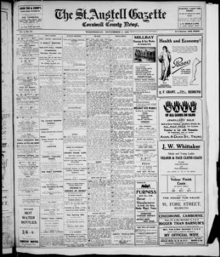cover page of St. Austell Gazette and Cornwall County News published on November 2, 1927
