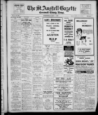 cover page of St. Austell Gazette and Cornwall County News published on May 4, 1938