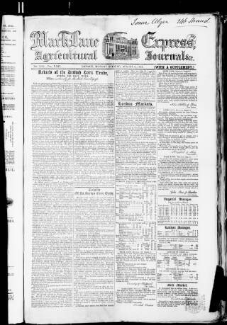 cover page of Mark Lane Express published on August 6, 1855