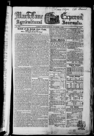 cover page of Mark Lane Express published on November 5, 1855