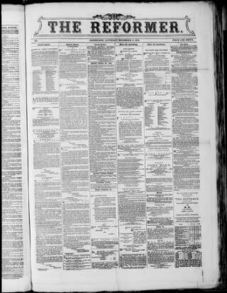 cover page of The Reformer published on November 2, 1872