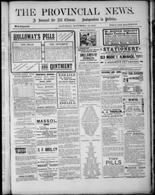cover page of Provincial News (Lydney) published on November 19, 1910