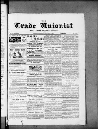 cover page of Trade Unionist published on February 6, 1892