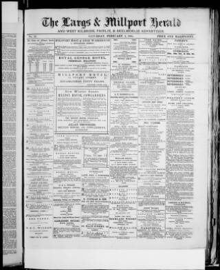 cover page of Largs & Millport Herald published on February 2, 1884
