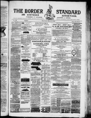 cover page of Border Standard published on March 19, 1884