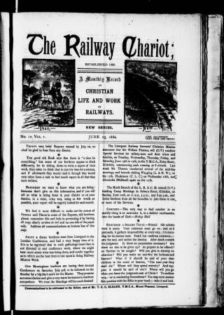 cover page of Railway Servants' Chariot and Companion published on June 15, 1886