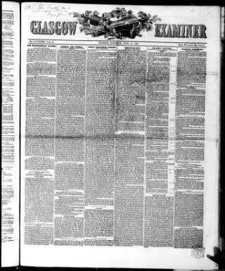 cover page of Glasgow Examiner published on June 18, 1853