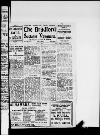 cover page of Bradford Socialist Vanguard published on June 1, 1916