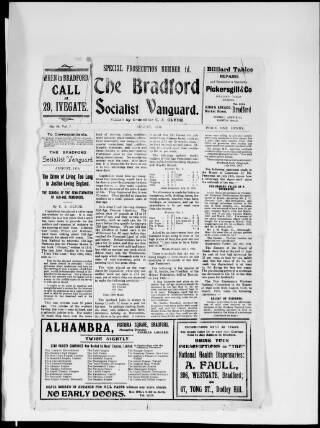 cover page of Bradford Socialist Vanguard published on August 1, 1916