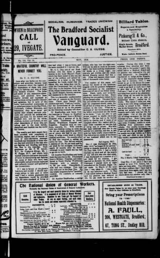 cover page of Bradford Socialist Vanguard published on May 1, 1918
