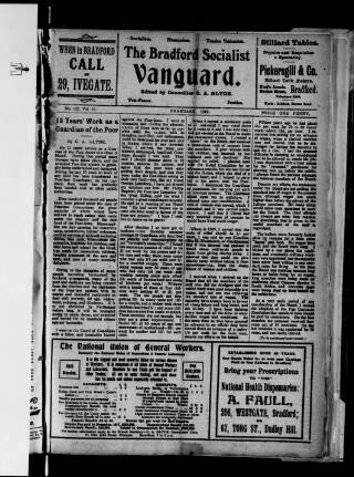 cover page of Bradford Socialist Vanguard published on February 1, 1919