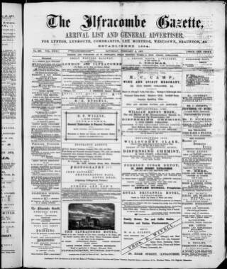 cover page of Ilfracombe Gazette published on February 3, 1877