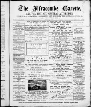 cover page of Ilfracombe Gazette published on June 9, 1877