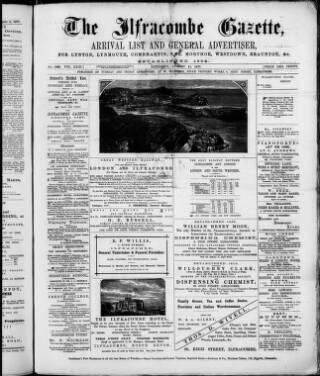 cover page of Ilfracombe Gazette published on August 11, 1877