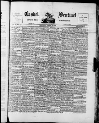 cover page of Cashel Sentinel published on March 19, 1892