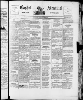 cover page of Cashel Sentinel published on September 17, 1892