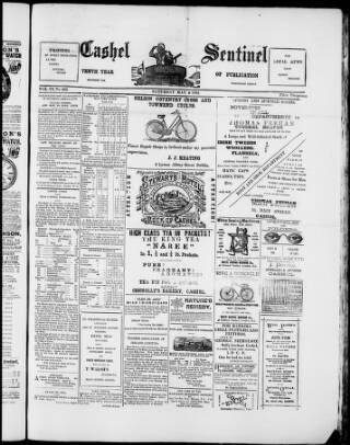 cover page of Cashel Sentinel published on May 4, 1895