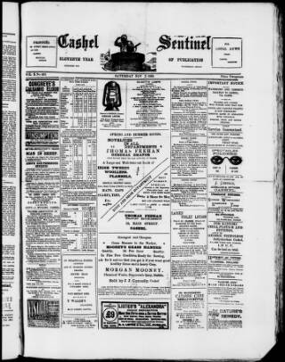 cover page of Cashel Sentinel published on November 2, 1895