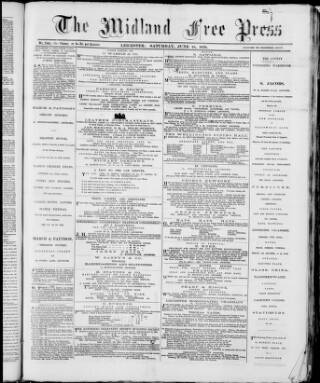 cover page of Midland Free Press published on June 18, 1870