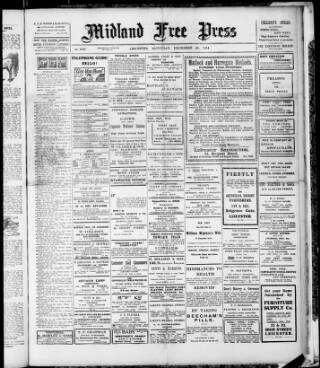 cover page of Midland Free Press published on December 26, 1914