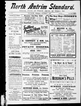 cover page of North Antrim Standard published on November 3, 1921