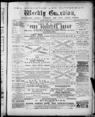 cover page of Edmonton and Tottenham Weekly Guardian published on November 2, 1888