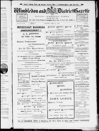 cover page of Wimbledon and District Gazette and South-Western Times published on May 4, 1895