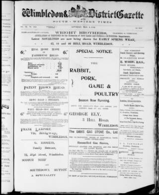 cover page of Wimbledon and District Gazette and South-Western Times published on May 4, 1901