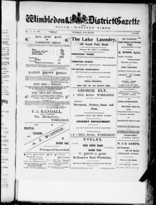 cover page of Wimbledon and District Gazette and South-Western Times published on June 18, 1904