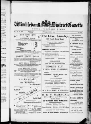 cover page of Wimbledon and District Gazette and South-Western Times published on September 17, 1904