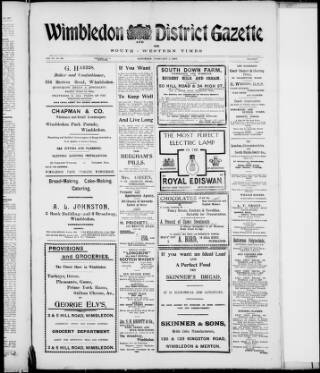 cover page of Wimbledon and District Gazette and South-Western Times published on February 2, 1907