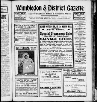 cover page of Wimbledon and District Gazette and South-Western Times published on June 18, 1910