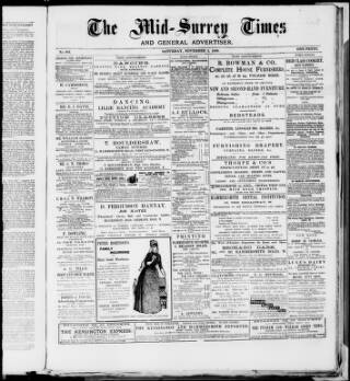 cover page of Mid-Surrey Times published on November 2, 1889