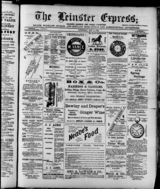 cover page of Leinster Express published on May 4, 1895