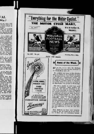 cover page of Walsall Football News published on May 4, 1935