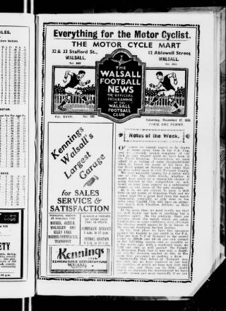 cover page of Walsall Football News published on December 17, 1938
