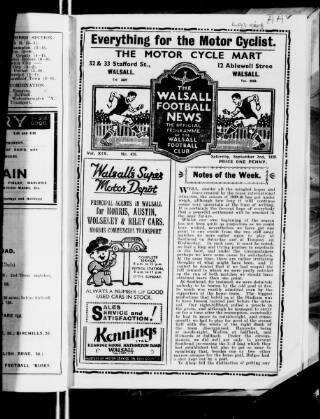 cover page of Walsall Football News published on September 2, 1939