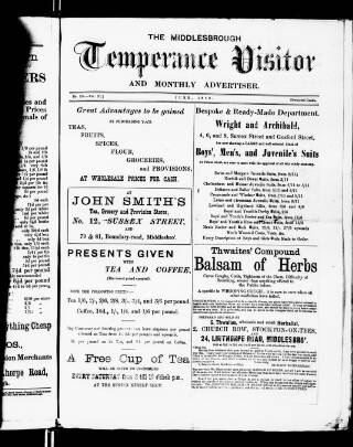 cover page of Middlesbrough Temperance Visitor and Monthly Advertiser published on June 1, 1880