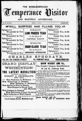 cover page of Middlesbrough Temperance Visitor and Monthly Advertiser published on May 1, 1883