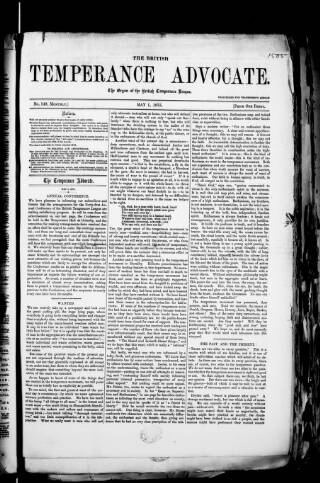 cover page of British Temperance Advocate published on May 1, 1875