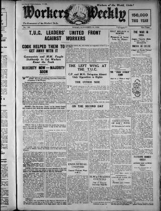cover page of Workers' Weekly published on September 17, 1926