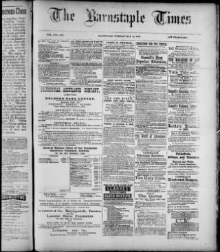 cover page of Barnstaple Times published on May 28, 1889