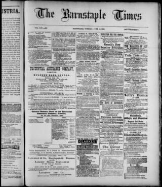 cover page of Barnstaple Times published on June 18, 1889